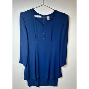 VTG Chaus Tiered Dress 6 WMNS Navy Blue Work Office Corporate Professional Rare